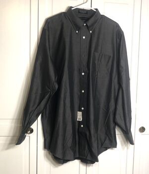 Preswick & Moore Button Down Shirt Mens Sz 17 x 34-35 Black Long Sleeve NWT